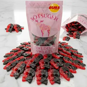 Bubs Raspberry Licorice Skulls Swedish Candy 1/2 lb - Vegan