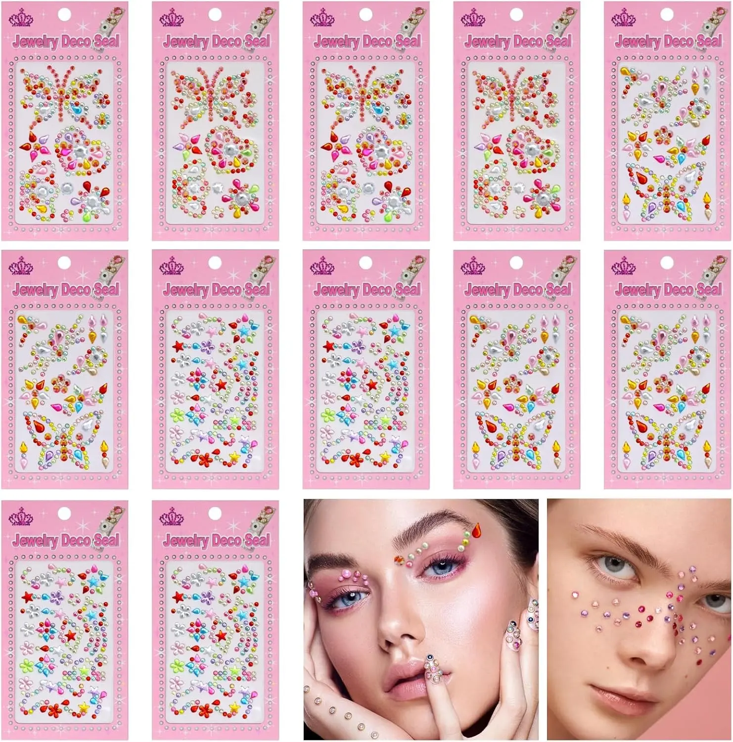 12 Sheets Colorful Assorted Size Self Adhesive Bling Rhinestone Craft Jewels Gem Diamond Sticker Embellishments 3 Different Pattern Acrylic Stickers