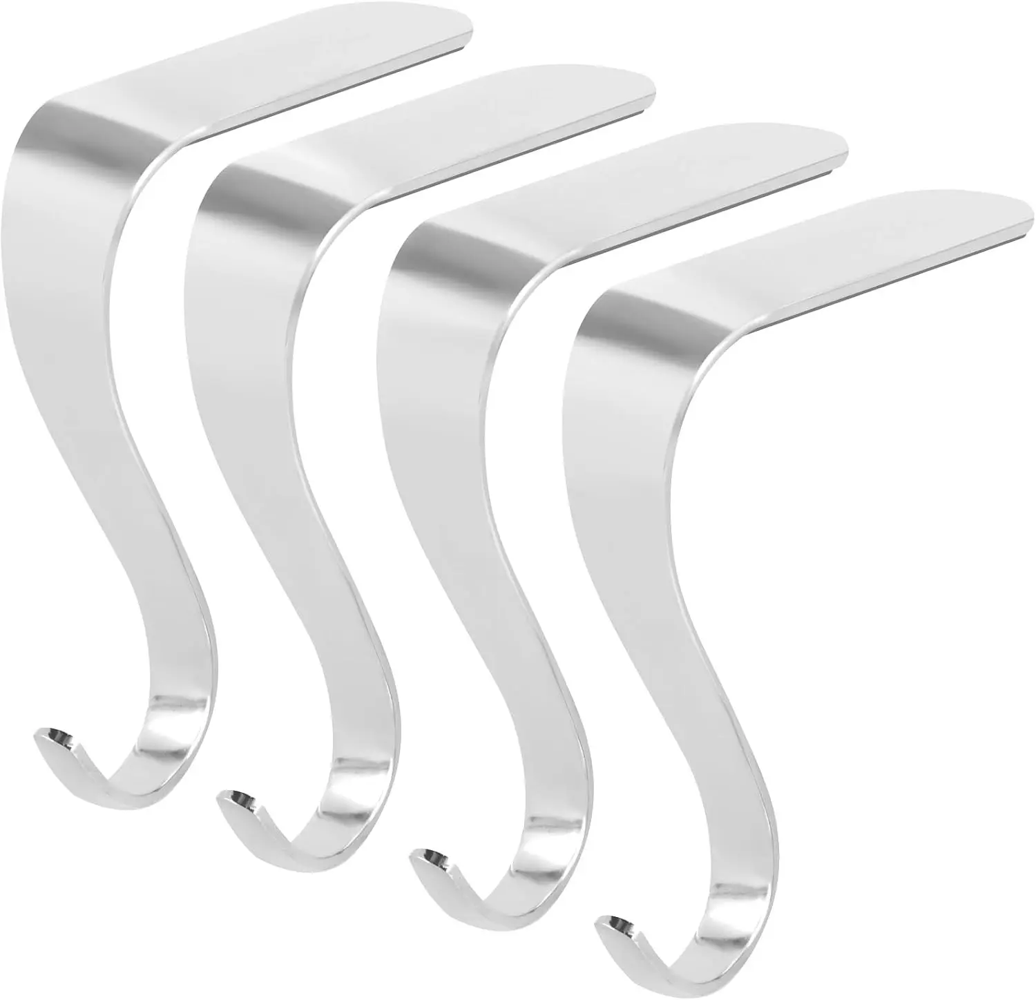Set of 4 Silver Christmas Stocking Holders Hooks for Fireplace Mantle