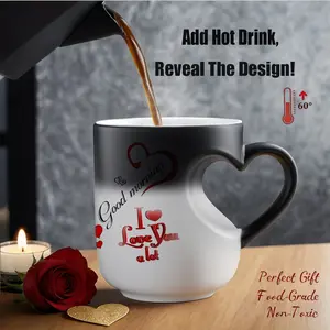 Magic Color Changing Heart-Handle Mug, Heart Shape, Thermosensitive Ceramic, 11 Oz/330 Ml, Valentine's Day Gift for Her, Mom, Lover, Romantic Gift