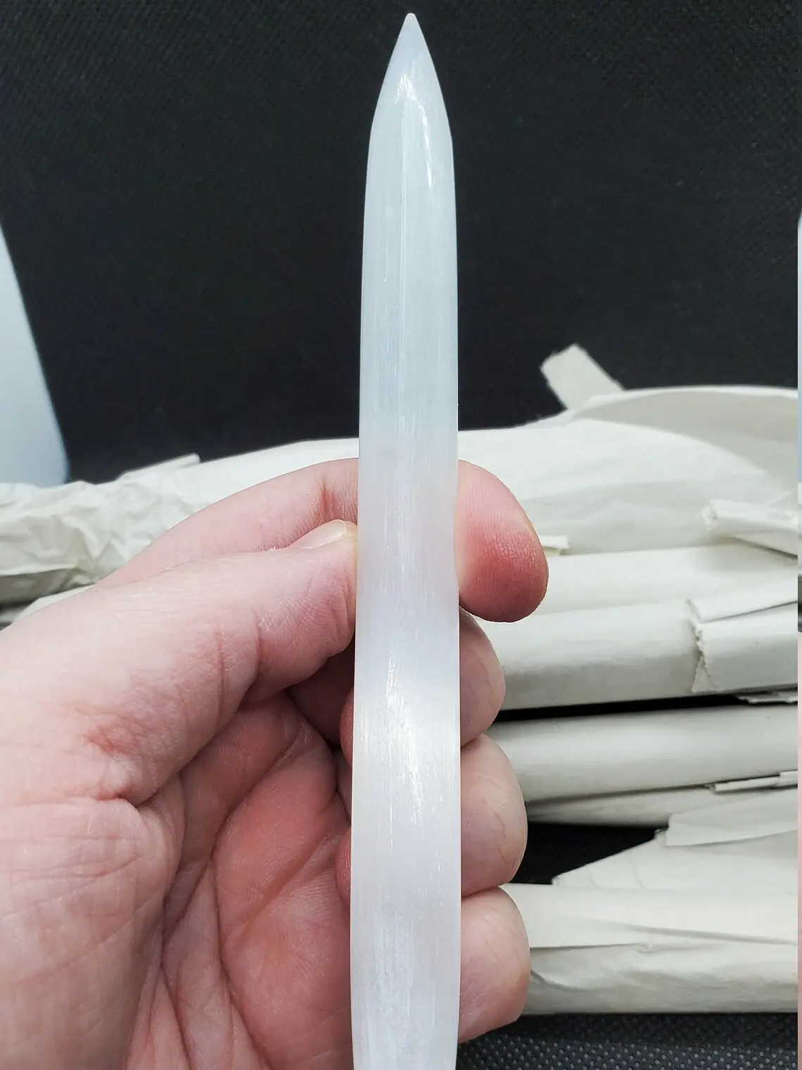 Selenite Pens / Wands Massage Rollers / Stick Approx. 6" inches with point on tip
