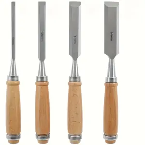 4-piece woodworking chisel set, professional woodworking tool set, bevel edge chisel set, CR-V steel chisel set with wooden handles, suitable for DIY and professional woodworking.tools and gadgets for him.adapt