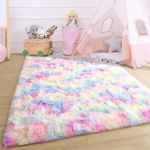 Retro Vintage Rainbow Soft Shaggy Fluffy Multicolor Area Rug - Playful, Soft-Texture Indoor Decor Carpet for Children’s Playroom, Bedroom Gift Option, Soft Shaggy Rug, Multicolor Rug