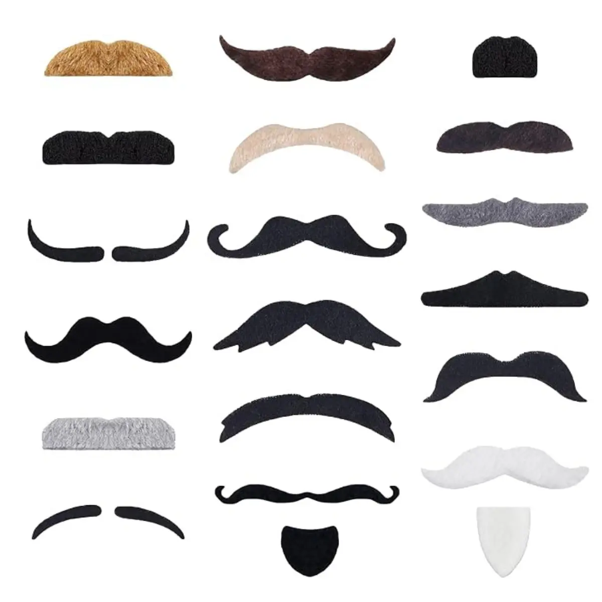 60PCS Fake Mustaches Self Adhesive, 20 Styles Novelty Costume Facial Hair, Fake Beard Mustache Set for Parties, Cosplay, Photo Booth, Dress-Up & Halloween