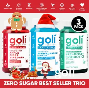 Zero Sugar  Trio Gummies | 3-in-1 Pre Post Probiotic + Apple Cider Vinegar with Vitamin B12, Ashwagandha, L-Theanine & Vitamin D | Gluten-Free, Vegan, Non-GMO, Gelatin-Free