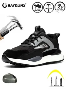 Men's Steel Toe Safety Shoes, Safety Sneakers, Anti-Puncture Breathable Work Boots, Lightweight Comfortable Construction Footwear for All Seasons, Waterproof Worker Boots