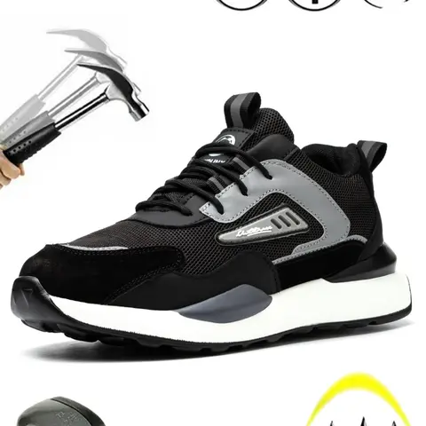 Men's Steel Toe Safety Shoes, Anti-Puncture Breathable Work Shoes, Lightweight Comfortable Construction Footwear for All Seasons, Non-Slip Work Shoes, Worker Shoes