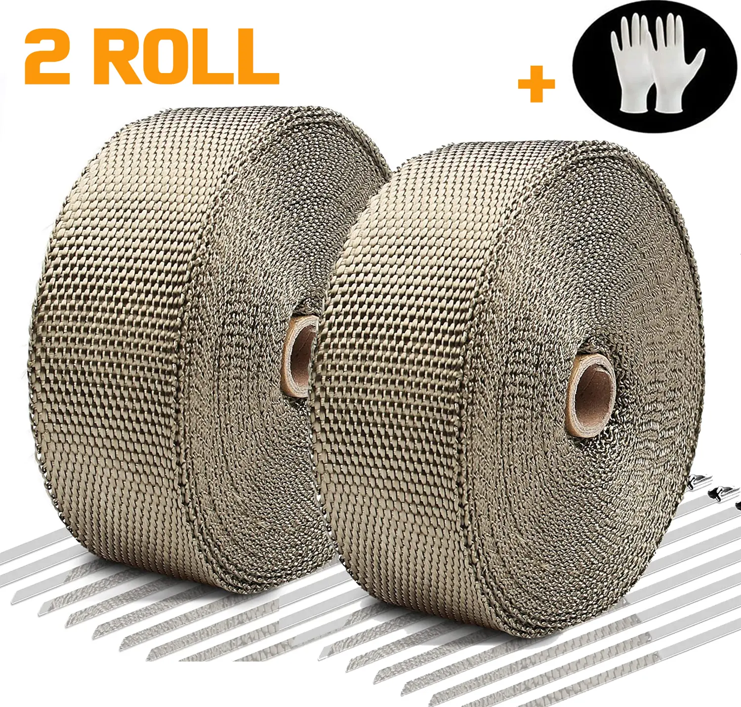 2 Rolls 2 Inch x 50 Feet Exhaust Heat Header Wrap, Fiberglass Pipe Wrap with 20 Stainless Ties, Black Exhaust Heat Shield Tape for Machine Manifold Exhaust Pipes