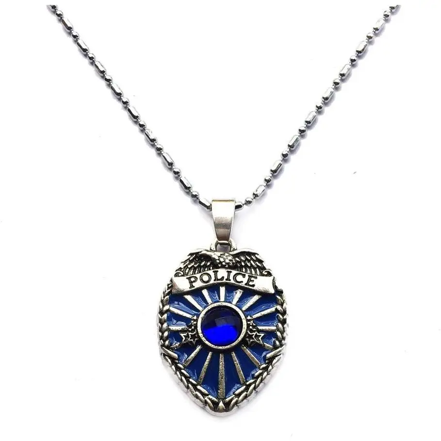 Police Officer Badge Pendant Chain Necklace America Pretend Play Jewelry Gift