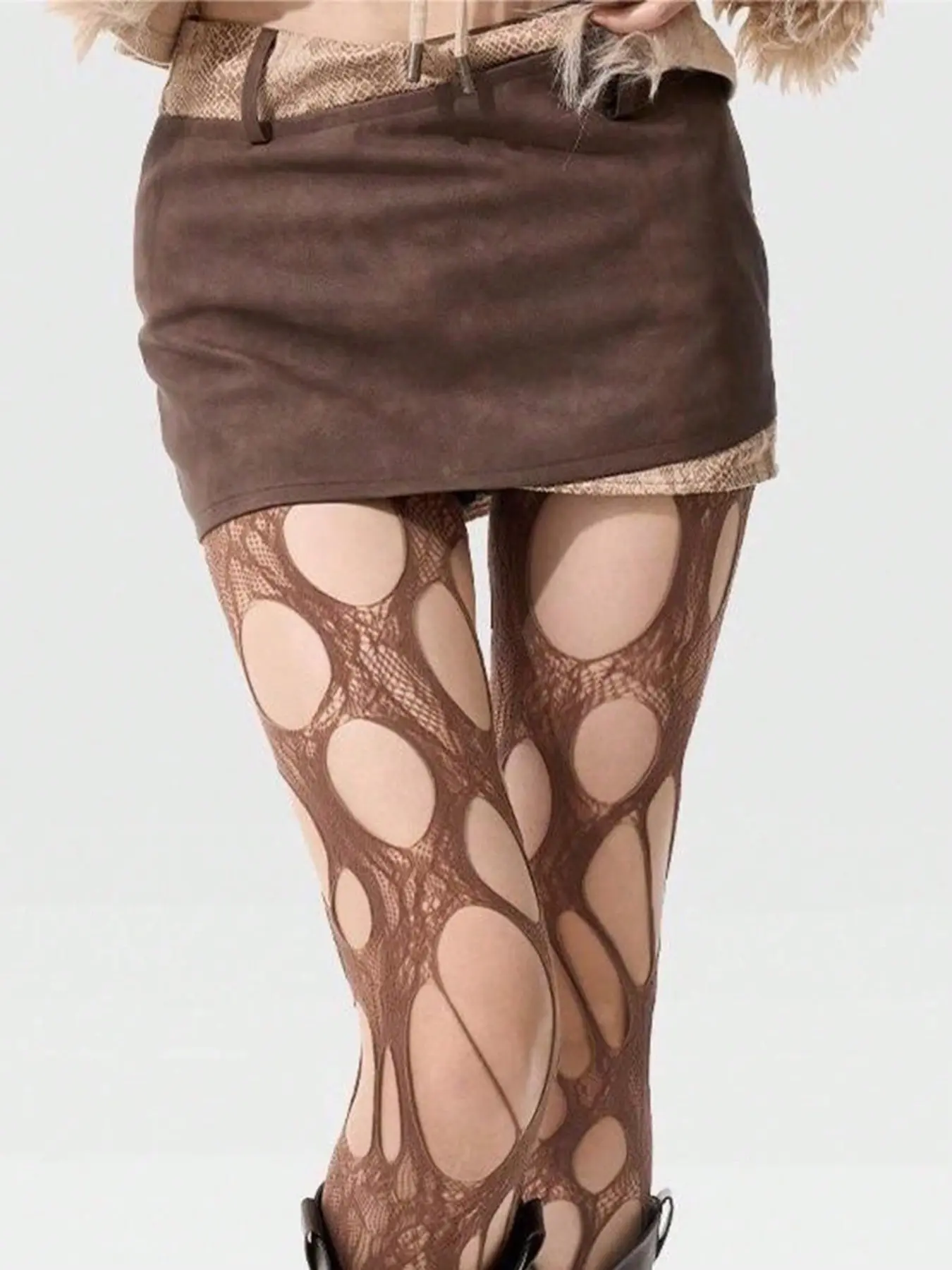 High-Waisted Boho Bohemian Cut-Out Pantyhose, Summer Thin Stocking, Party and Daily Wear, Fitted Full-Length, Plain Pattern, 1 Piece