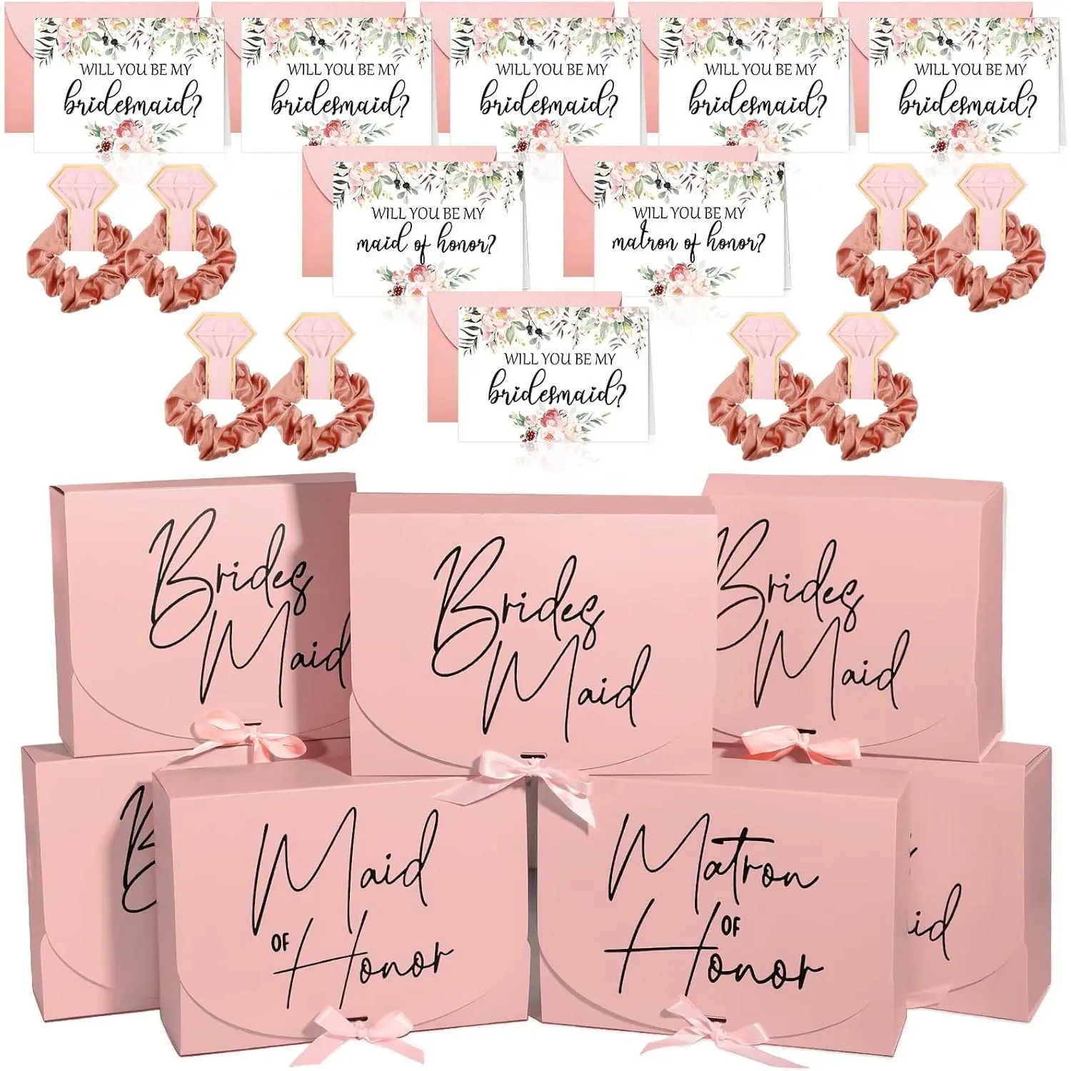 32 Pieces Bridesmaid Proposal Box Set Proposal Box Will You Be My Bridesmaid Cards with Envelopes Satin Scrunchie Gift Box for Bridal Shower Wedding Bachelor Party(Flower Style)