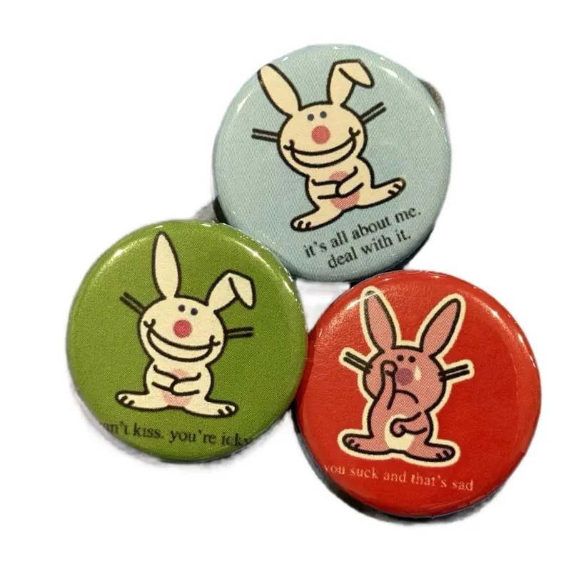 Happy Bunny + 3 1.25 inch Buttons + Pins