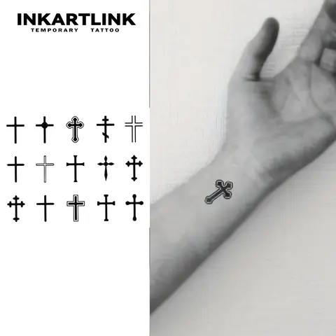 INKARTLINK 2-Piece Crucifix Magic Art Temporary Gothic Tattoos - Waterproof, Long-Lasting Arm Stickers for Adults, All Skin Types, Party Use, Arm Temporary Tattoos, Water Resistant