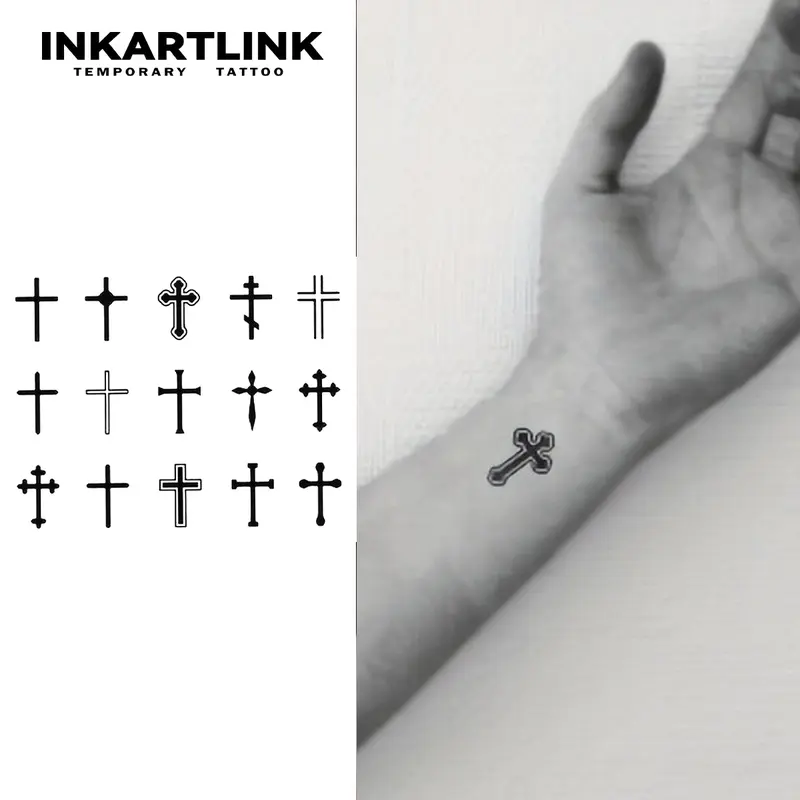 INKARTLINK 2-Piece Crucifix Magic Art Temporary Gothic Tattoos - Waterproof, Long-Lasting Arm Stickers for Adults, All Skin Types, Party Use, Arm Temporary Tattoos, Water Resistant