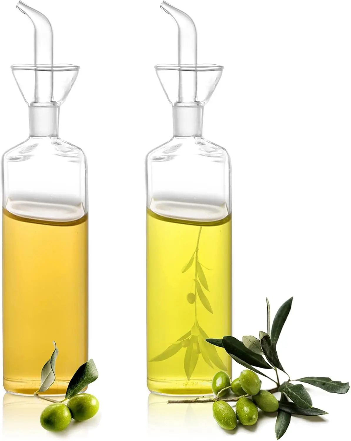2 Pack Olive Oil Bottle - 17 Oz Glass Oil Dispenser Vinegar Cruet - Oil Carafe Decanter with Spout for Kitchen, BBQ, Cooking, Syrup
