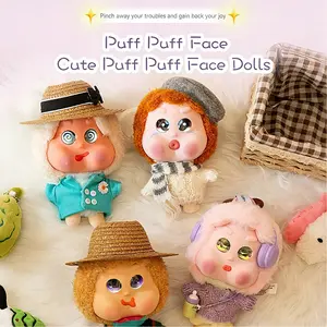 Kawaii Plush Keychain with Squishy Silicone Face, Cute Stuffed Animal Doll Bag Charm with Changeable Clothes, Stress Relief Backpack Accessory Fidget Toy Gift for Teen Girls and Women