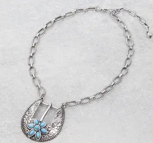 Western Flower Stone Buckle Necklace