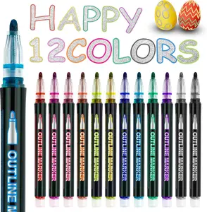 12-color Double Line Outline Art Pen,Valentines Day Gifts for Kids School Classroom,Easter Basket Essentials Stuffers,Colorful Shimmer Markers Outline Pens, School, Office,Art Supplies Arts Crafts Kids Ages 8-12