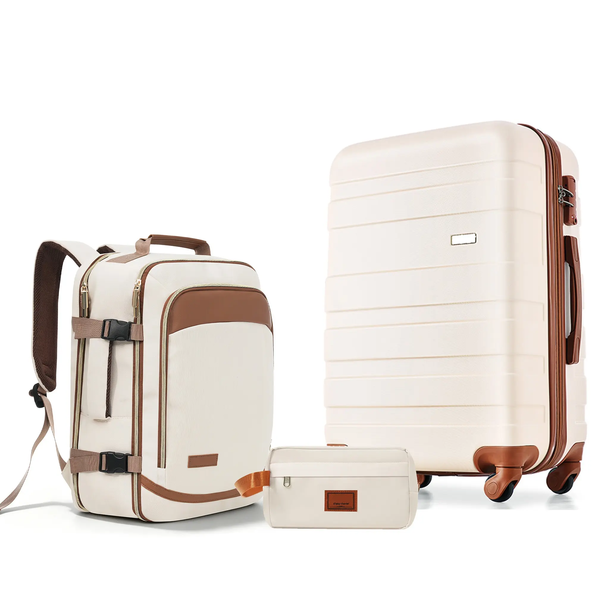 3-piece luggage set+fashionable backpack+wash bag 20 24 28 inch optional ABS hard shell rotating TSA lock travel set