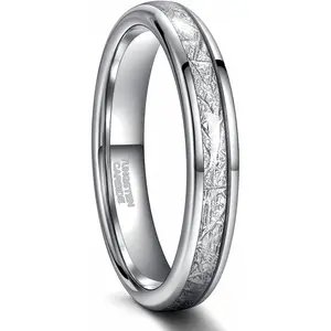 4mm 6mm 8mm Tungsten Rings for Men Women  Dome Polished Meteorite Inlay Ring Wedding Bands for Him Size 4-15