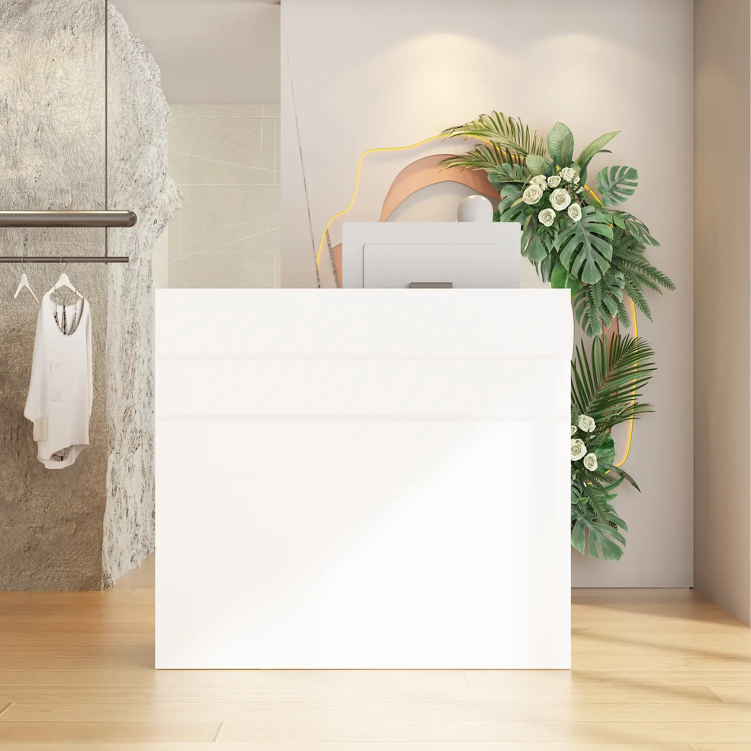 FUFU&GAGA Reception Desk Counter with Lockable Drawers