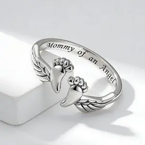 To My Mum-Mommy of an Angel Ring, Miscarriage Gifts for Mothers Pregnancy Loss Ring Mommy of an Angel Wing Rings Loss Memorial Sympathy Jewelry for Mom Women