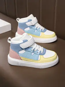 Girls' Breathable High-Top Sneakers with Velcro Decoration, Casual All-Season Shoes, Outdoor Sports Running & School Shoes, Trendy Trainers