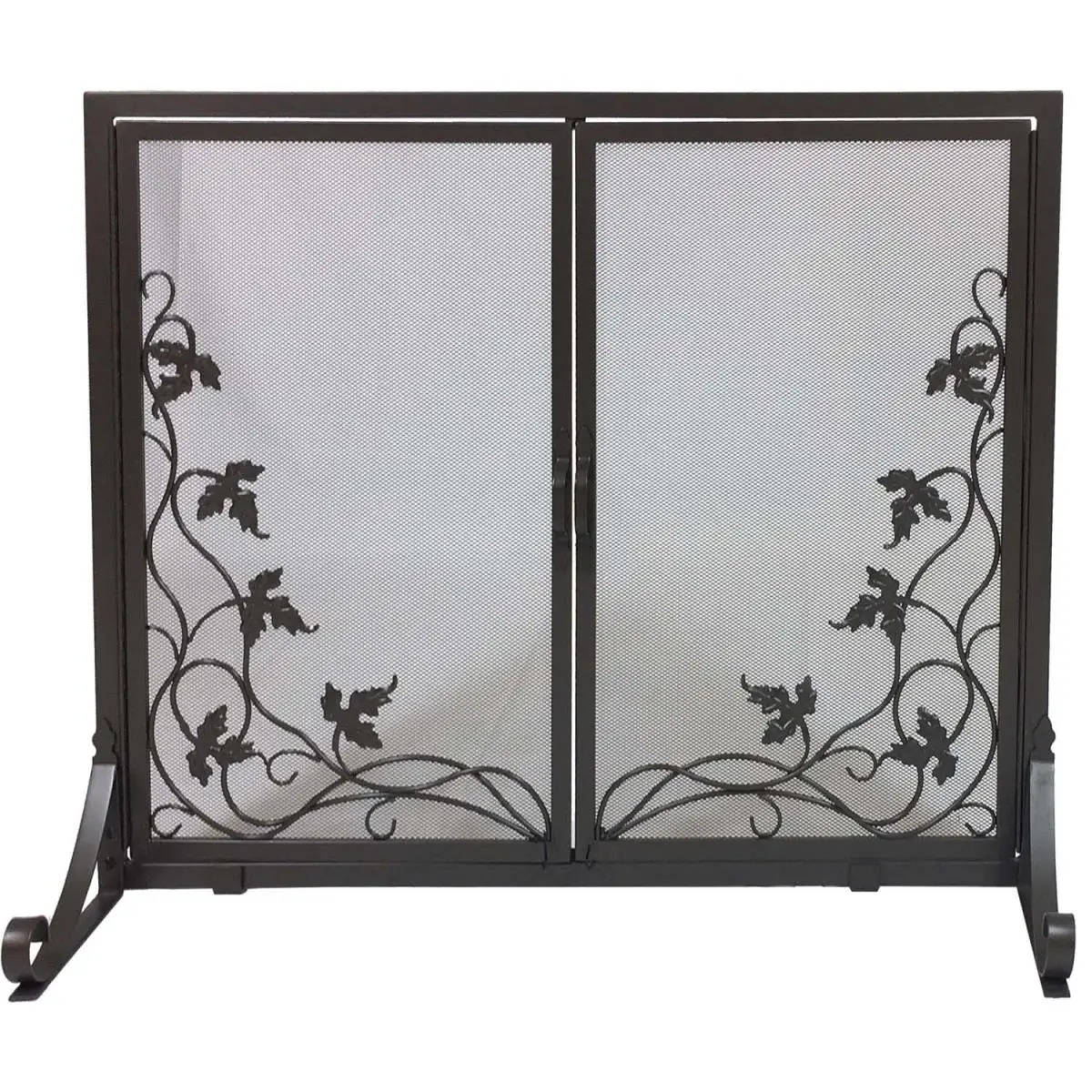 212 MAIN Dagan Vine Design Panel Fireplace Screen - Steel Frame, Open Doors, 38x31 in Spark Guard, Black Festive Home Decoration, Yes, Home Festive Decoration