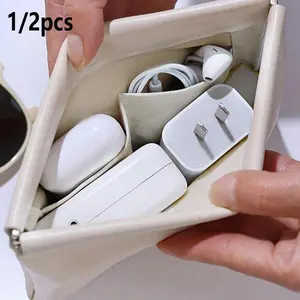 1/2pcs Portable Data Line Storage Bag, Automatic Closure, Audio Earphone Case, Power Charger Pouch, Travel Organizer, Small Cable Holder, Must-Have Travel Accessory
