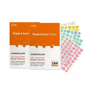 Two boxes of 240-count acne patches, hydrogel acne patches, cute star-shaped acne patches, tea tree essential oil, salicylic acid, centella asiatica oil complex formula, colorful acne patches