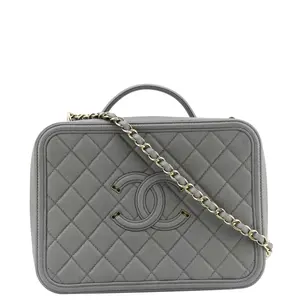 Pre-owned CHANEL Caviar Quilted Leather Shoulder Bags Vanity Case Filigree CC Large Caviar Quilted Shoulder Bag Grey