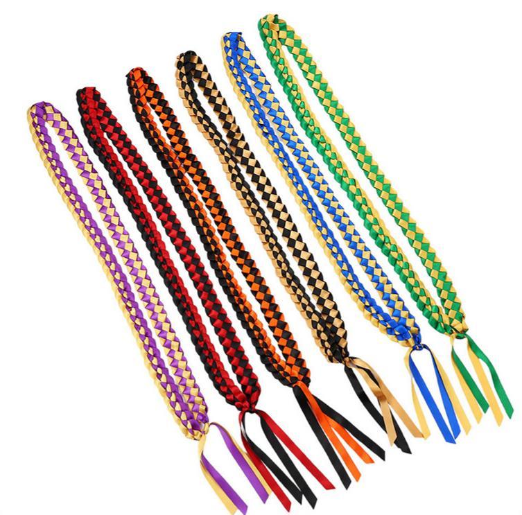 2026 Graduation Leis for Him Her - Hand-Woven Blue Braided Ribbon Lei with GRAD Letters & Cap Charm, Adjustable Graduation Money Lei with Safety Pins for Class of 2026 Graduation Ceremony Party Favors