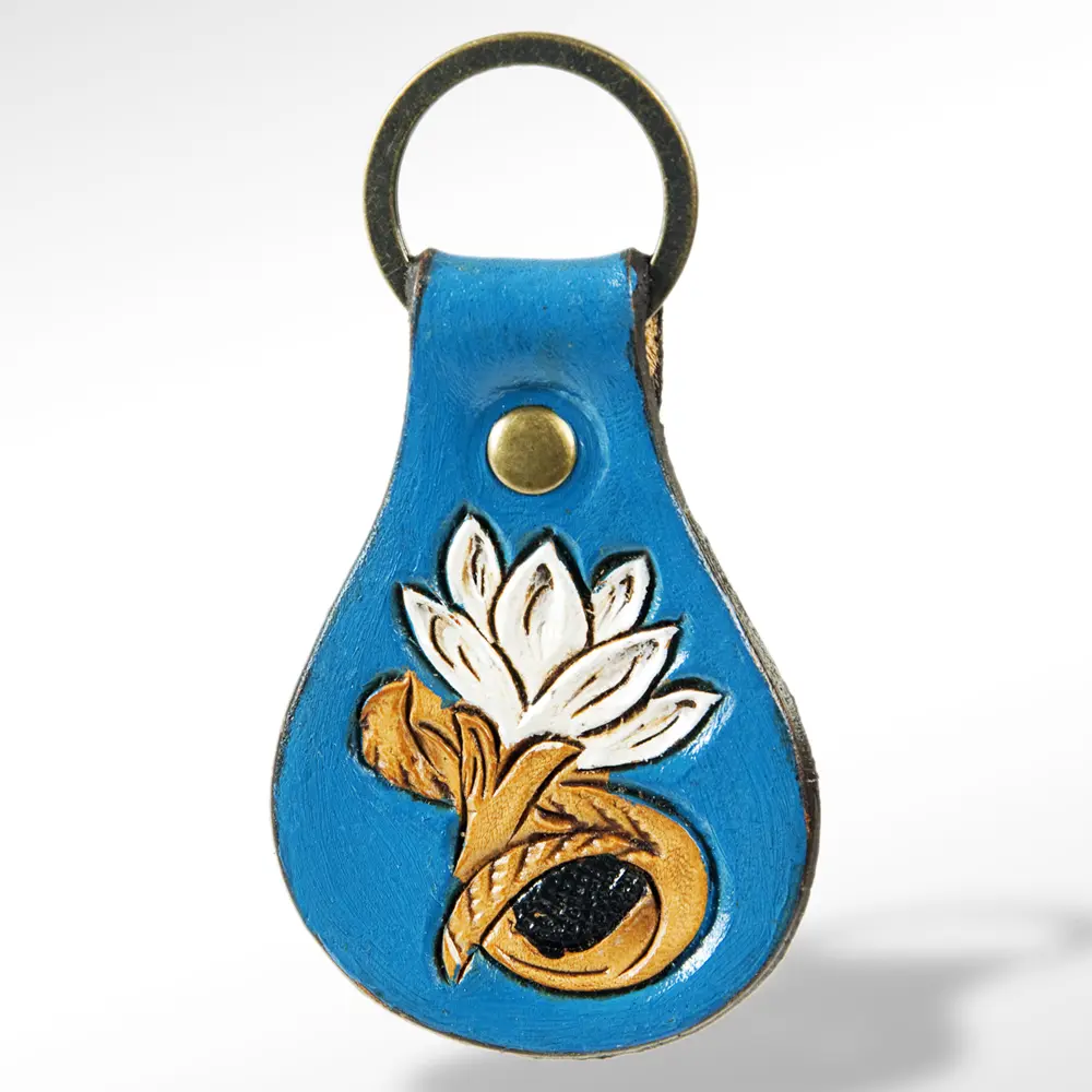 American Darling ADKR144 Hand Tooled Carved Genuine Leather Keyring
