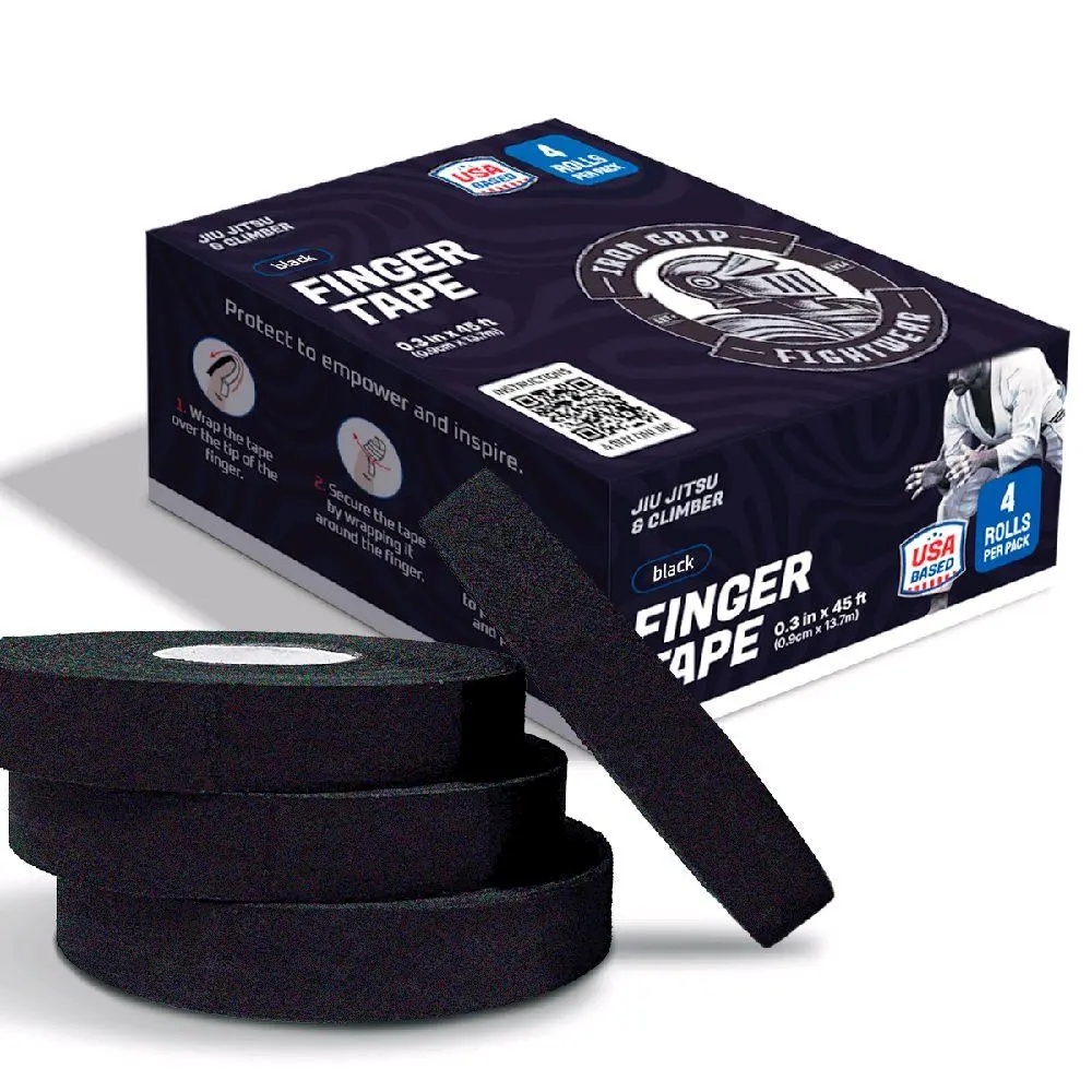 Iron Grip Fightwear Premium Finger Tape Black (0.3 in x 45 ft) – Jiu-Jitsu & Grappling Athletic Tape Sports Tape