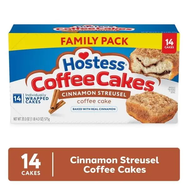 Hostess Coffee Cakes, Cinnamon Streusel Snack Cakes, 20.25 oz Box (14 Count) Hostess Coffee Cakes, Cinnamon Streusel Snack Cakes, 20.25 oz Box (14 Count)