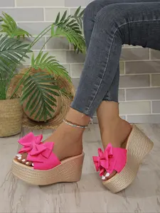 Women's Fashion Bow Design Thick Sole Sandals, Comfy Footwear Sandals, High Heel Summer Casual Comfortable Wedge Shoes, Perfect for Beach Vacation, Bow Decorated Sandals