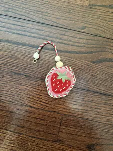 Finished Needlepoint Hand Stitched Strawberry Bag Charm