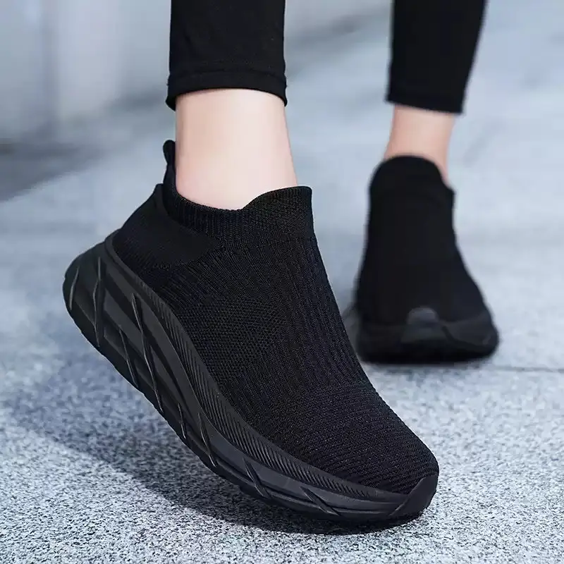 Women's Sporty Chic Slip-On Sock Knit Platform Casual Trainers - Mesh Fabric, Hollow Breathable Weave, Lightweight Cushioned Running Shoes for Gym, Shock-Absorbing Comfort Walking Sneakers,shoes for back to school,back to school shoes