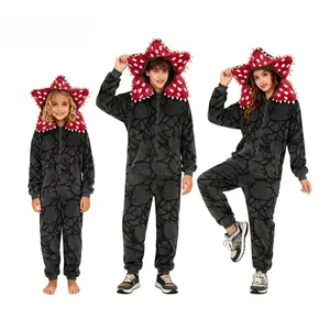 Demogorgon Onesie Pajamas for Unisex Fleece Hooded Jumpsuit Pjs One Piece Sleepwear Cute Cosplay Costume for Kids and Adults