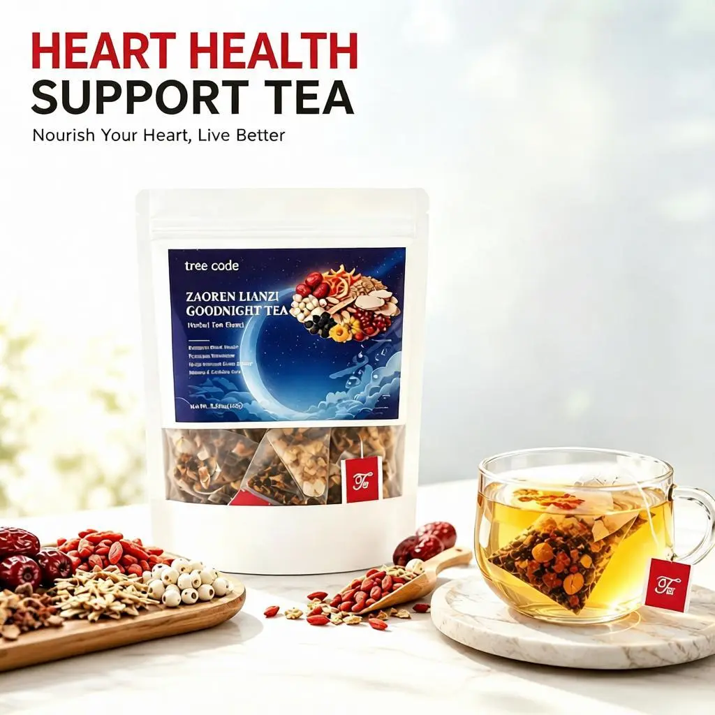 Treecode Sleep & Heart Teabags - 100% Herbal Sour Jujube Seed Tea, Melatonin-Free Botanical Extracts Fruit & Herbal Tea with Chinese Yam for Deep Sleep, Bloat Relief (30/60/120 Ct), Caffeine-Free, Licorice Root, Gardenia Chrysanthemum Barley