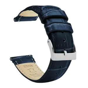 Navy Blue Alligator Grain Leather Watch Band