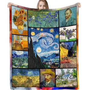 Paintings by Van Gogh Flannel fleece blanket Soft cover blanket for sofa, bed, sofa luxury warm comfort printed gift cover blanketbed sofa living room double blanket machine washed