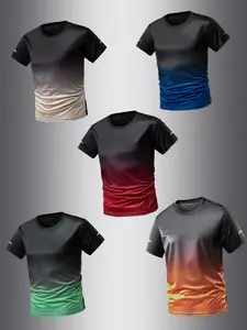 Men's Ombre Print Short Sleeve Sports Tee, Loose Casual Breathable Quick Drying T-shirt for Summer, Men's Sportswear for Outdoor Activities, Athletic Sports Clothing