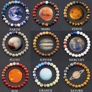 Planets Bracelet Earth Mars Venus Pluto Jupiter Mercury Sun Uranus Saturn Moon Natural Healing Crystal Gorgeous Stone Gemstone Jewelry Energy Love Girlfriend Boyfriend Souvenir Valentine Anniversary New Year Christmas Halloween Birthday Gift