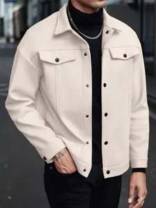 Men's Plain Color Flight Jacket for Autumn and Winter, Classic Stand-up Collar Design with Single-row Button Closure, American Vintage Coat, Fashion Casual Coats, Casual Workwear Jacket