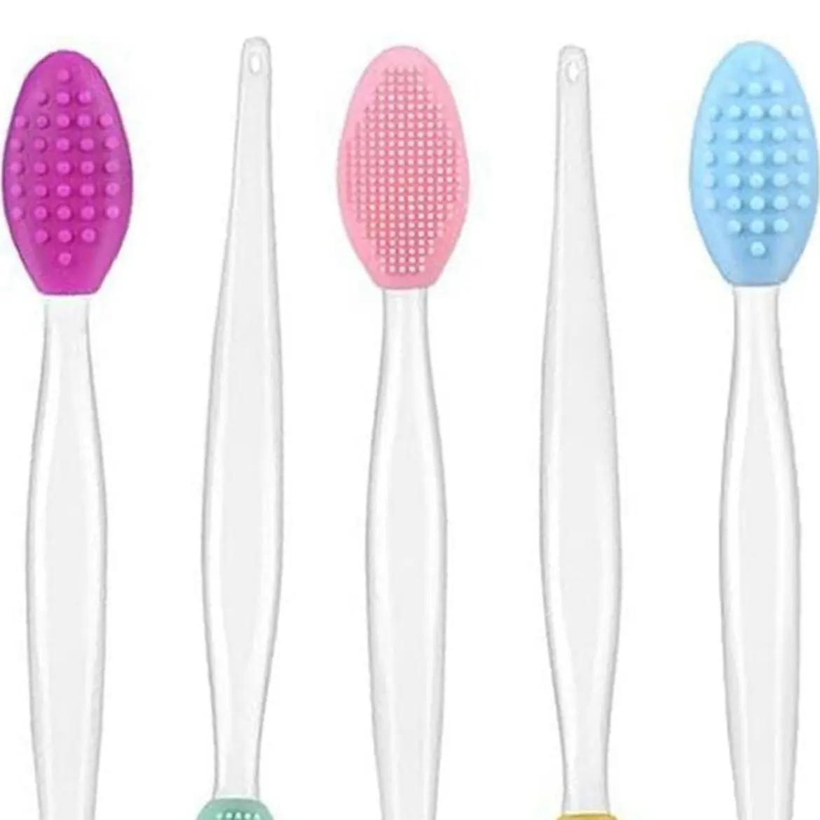 2 in 1 Silicone Pore Brush Double-Sided Lip Scrub Tool for Smooth and Fuller Lips Gentle Exfoliation with Sugar Scrub Design Exfoliant - Yellow Blue Rose Red Green Pink Colors