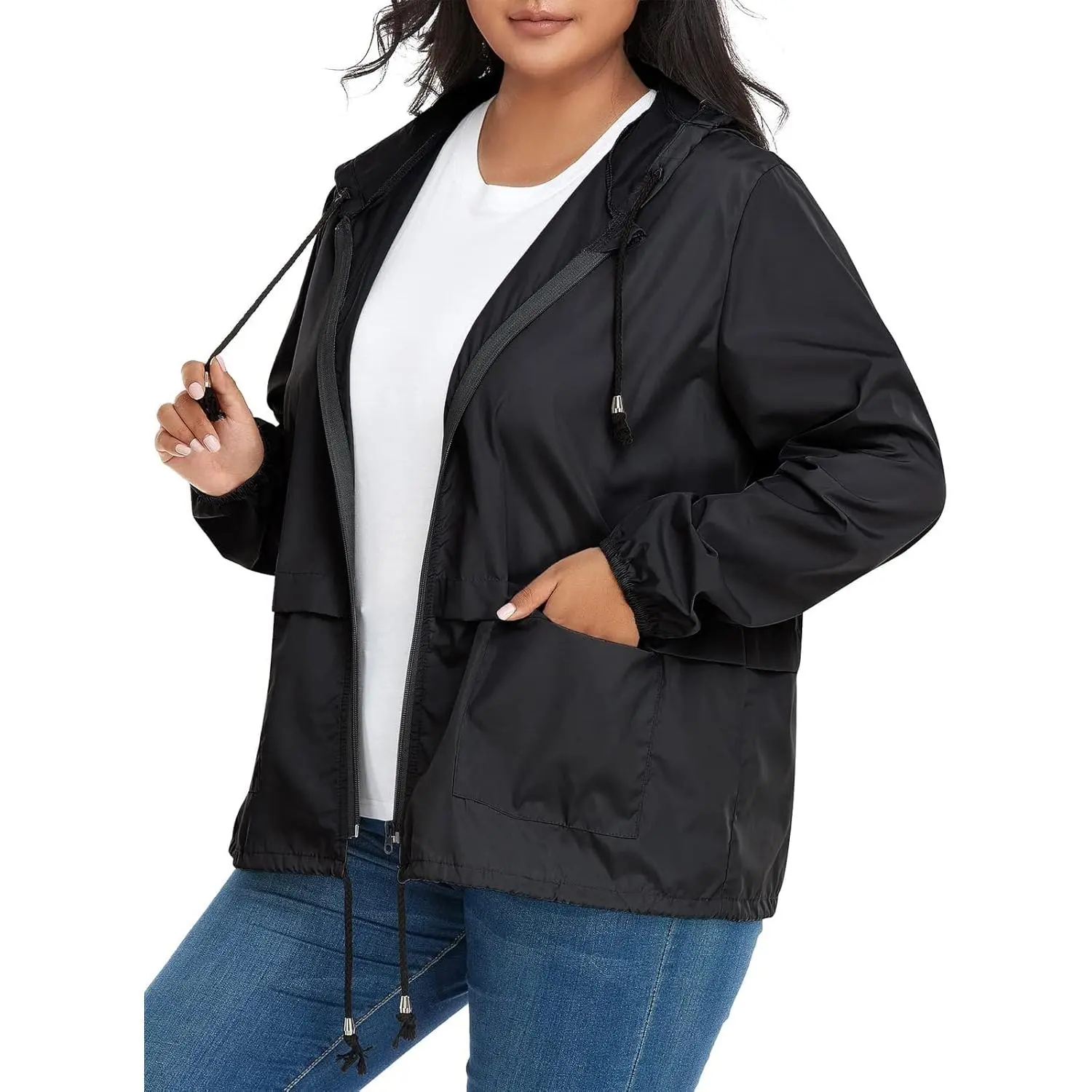 Plus Size Rain Jackets for Women Waterproof Windbreaker Jacket Women's Raincoats with Hood