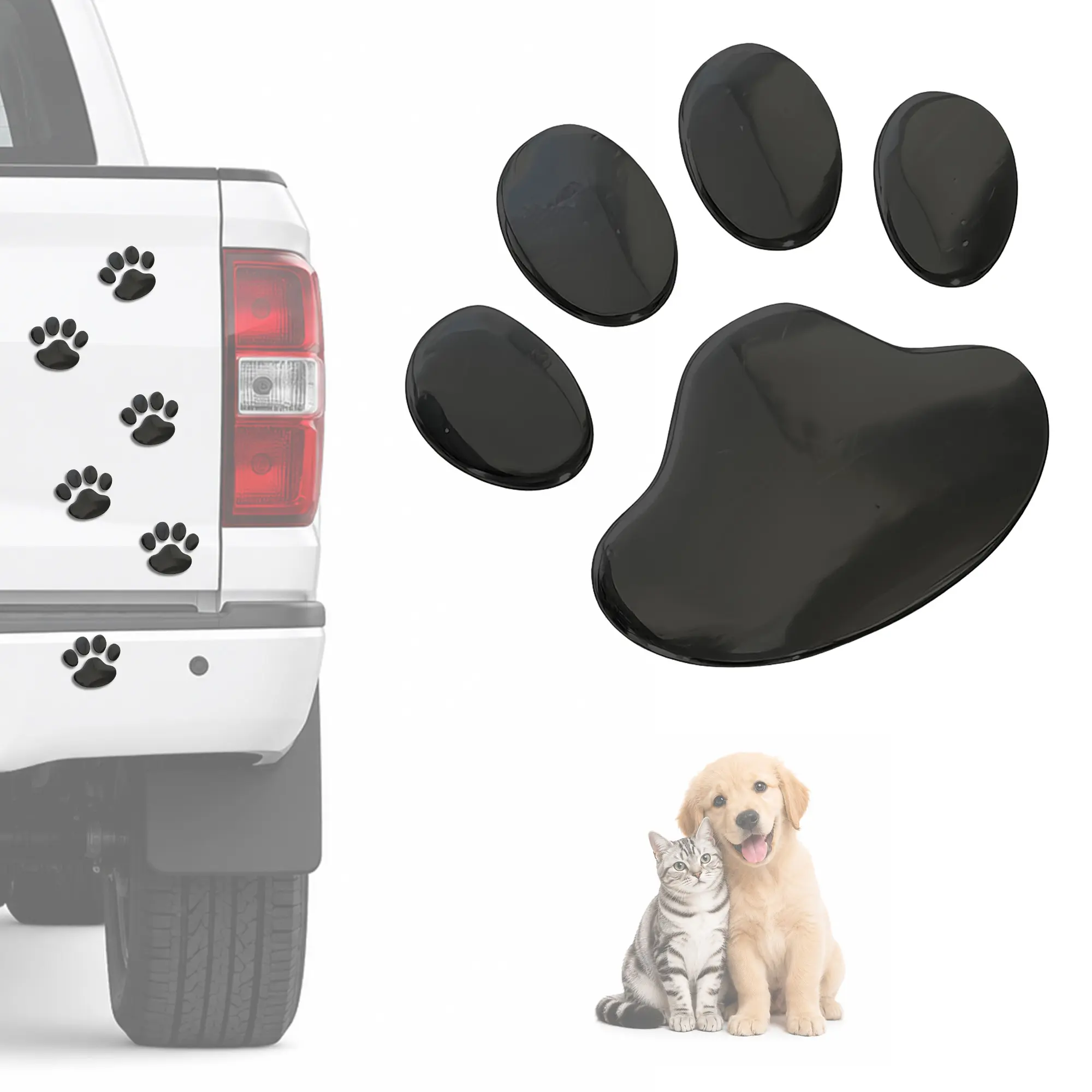 8pcs Radiant 6x6cm 3D Chrome Vinyl PVC Paw Print Car Decals, Cute Waterproof Pet Stickers, Scratch-Cover Vehicle Decor for Cars, Windows, Trucks, Laptops