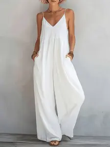 New Summer Spring Women High-Waisted Casual Versatile Wide-Leg Strap Sleeveless One-Piece Jumpsuit Pants, Comfortable and Stylish, Perfect for Daily Wear, Fit, Everyday