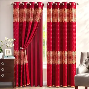 Luxury Red & Gold Jacquard Curtains 84"x54" European Classic Drapes with Golden Geometric Pattern Heavy Fabric for Living Room & Bedroom